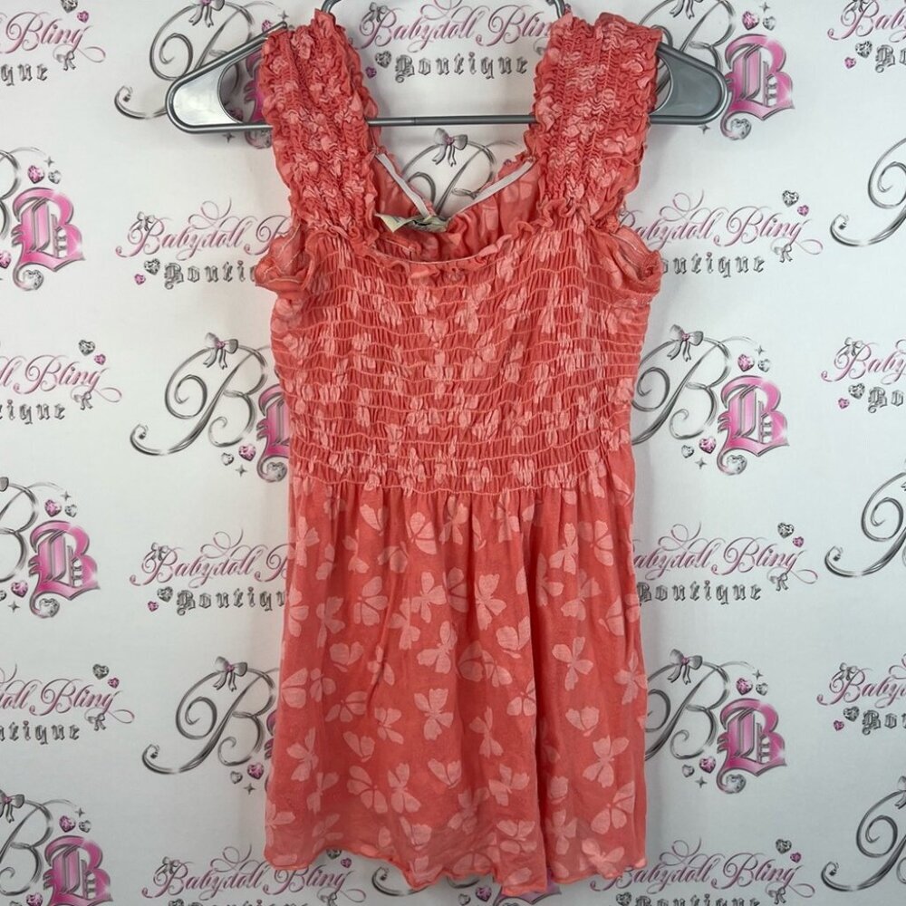 725 originals tank top butterfly’s butterfly 🦋 peach orange pink smocked y2k